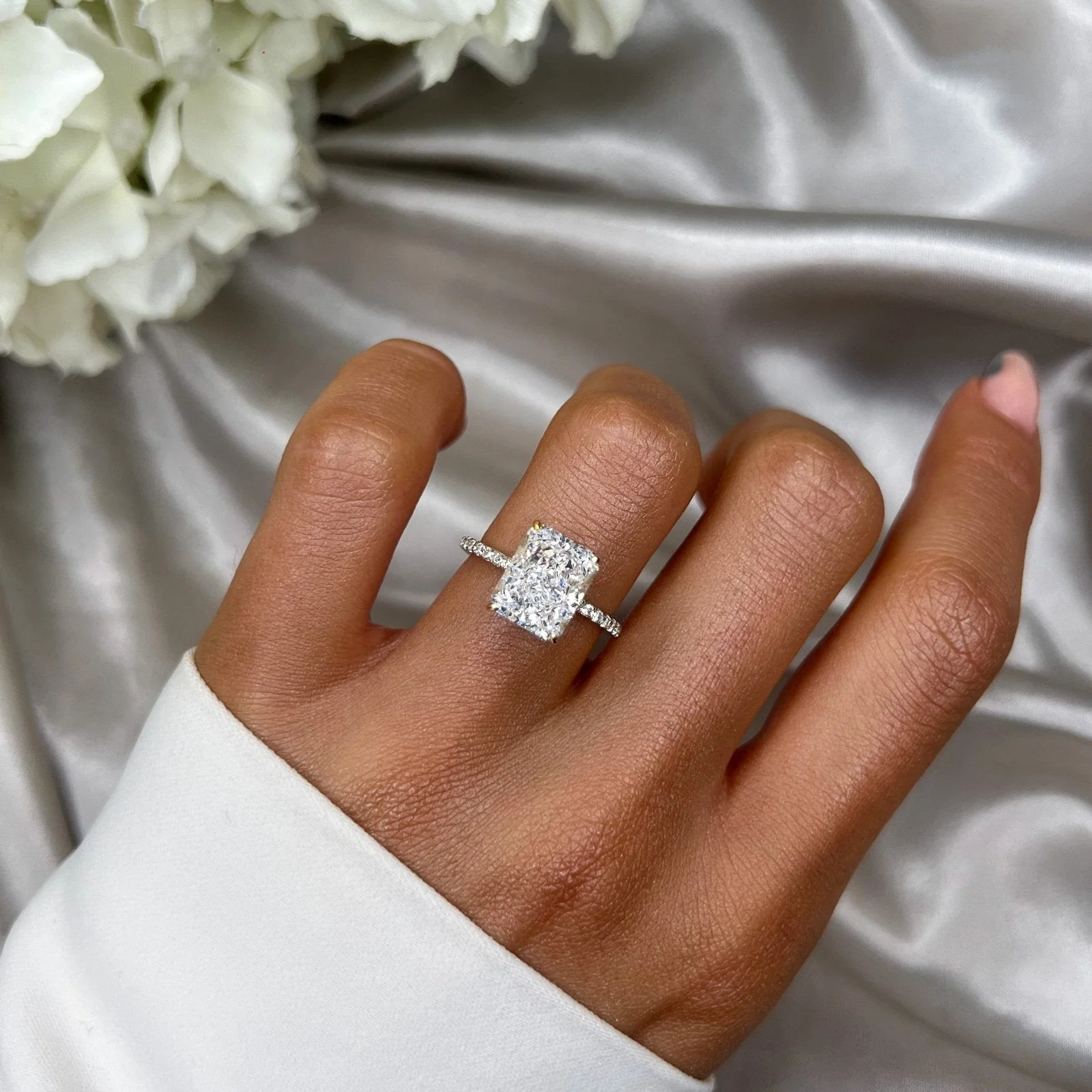 18K Gold Jasmine Ring + Wedding Band Ring - Image 7